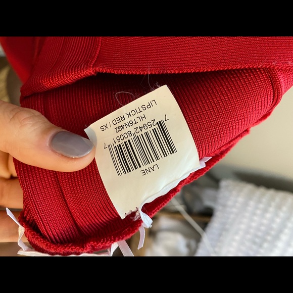Herve Leger Red V Neck Mini Bandage Dress XS - Picture 11 of 11